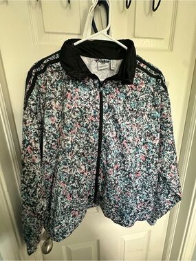 adidas Floral Print Bomber Jacket - Black with Pink & Teal Accents